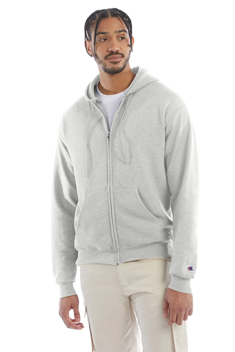 Champion Sweat à capuche homme en polaire double séchage éco anti-humidité avec fermeture éclair et poches - Gris argenté