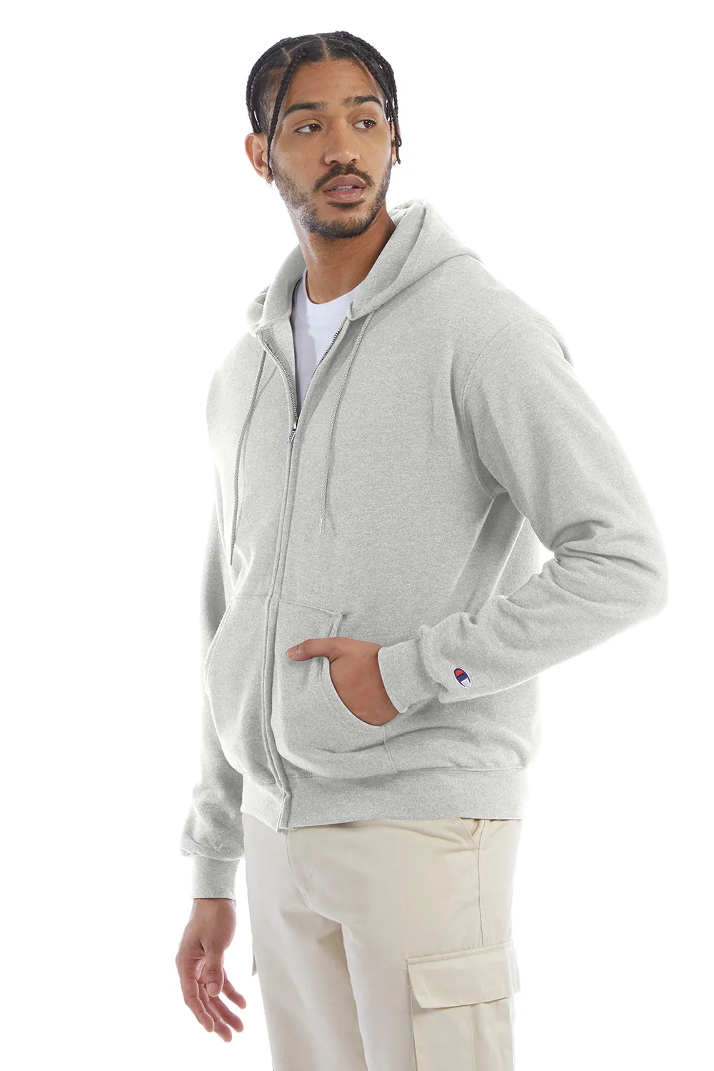 Champion Sweat à capuche homme en polaire double séchage éco anti-humidité avec fermeture éclair et poches - Gris argenté