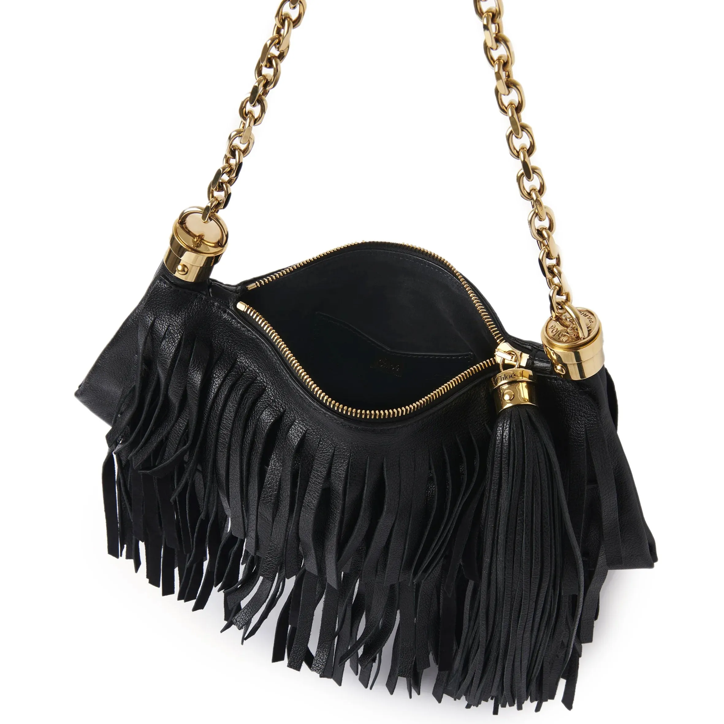 Chloé Sacs Petit Foulard Frange Petit, Noir