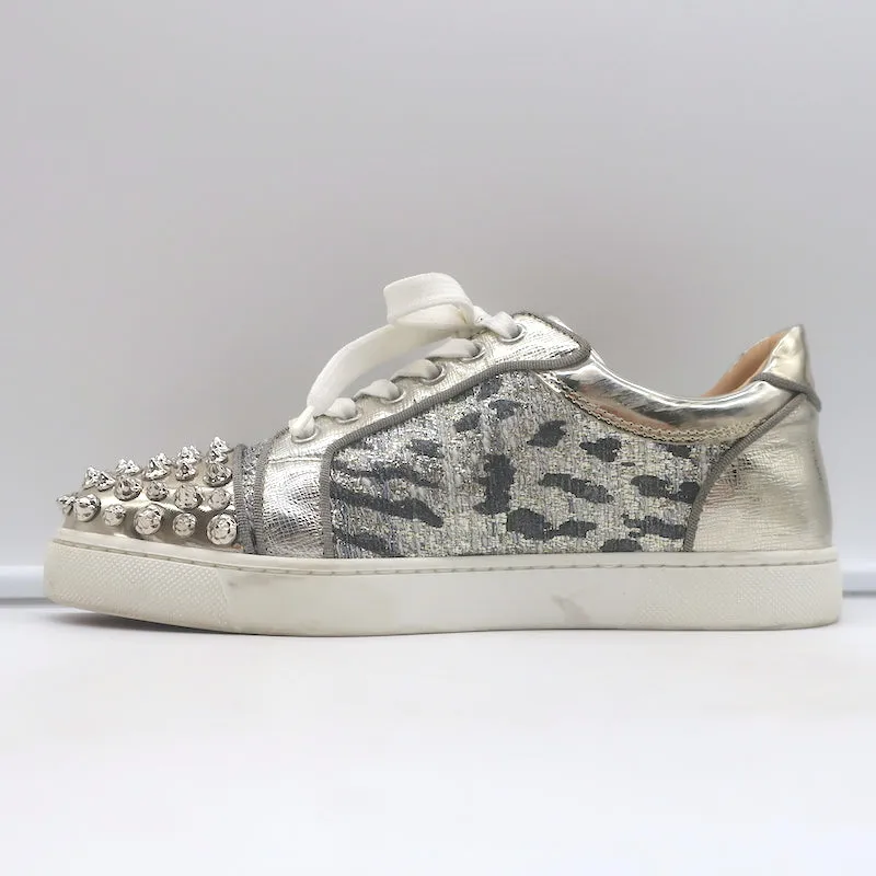 Christian Louboutin Vieira Spike Sneakers Imprimé Léopard Doré Métallisé Taille 37.5