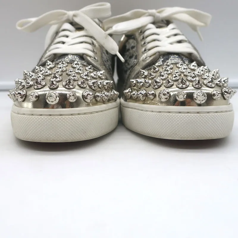 Christian Louboutin Vieira Spike Sneakers Imprimé Léopard Doré Métallisé Taille 37.5