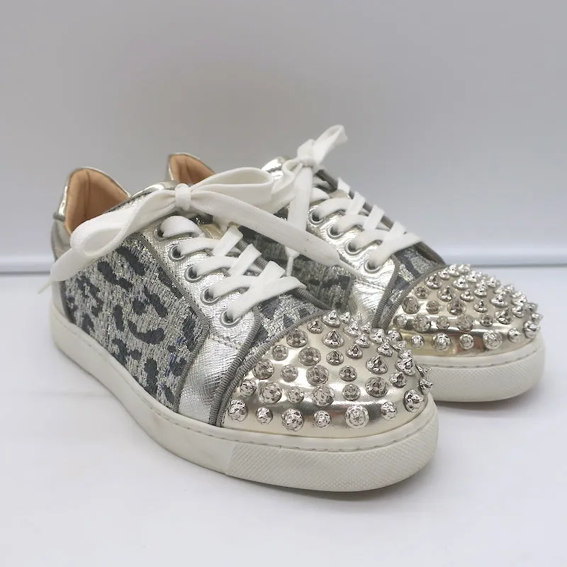 Christian Louboutin Vieira Spike Sneakers Imprimé Léopard Doré Métallisé Taille 37.5
