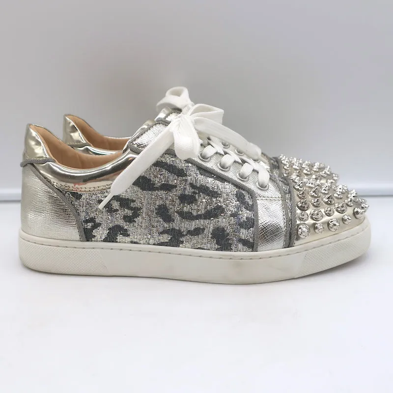 Christian Louboutin Vieira Spike Sneakers Imprimé Léopard Doré Métallisé Taille 37.5