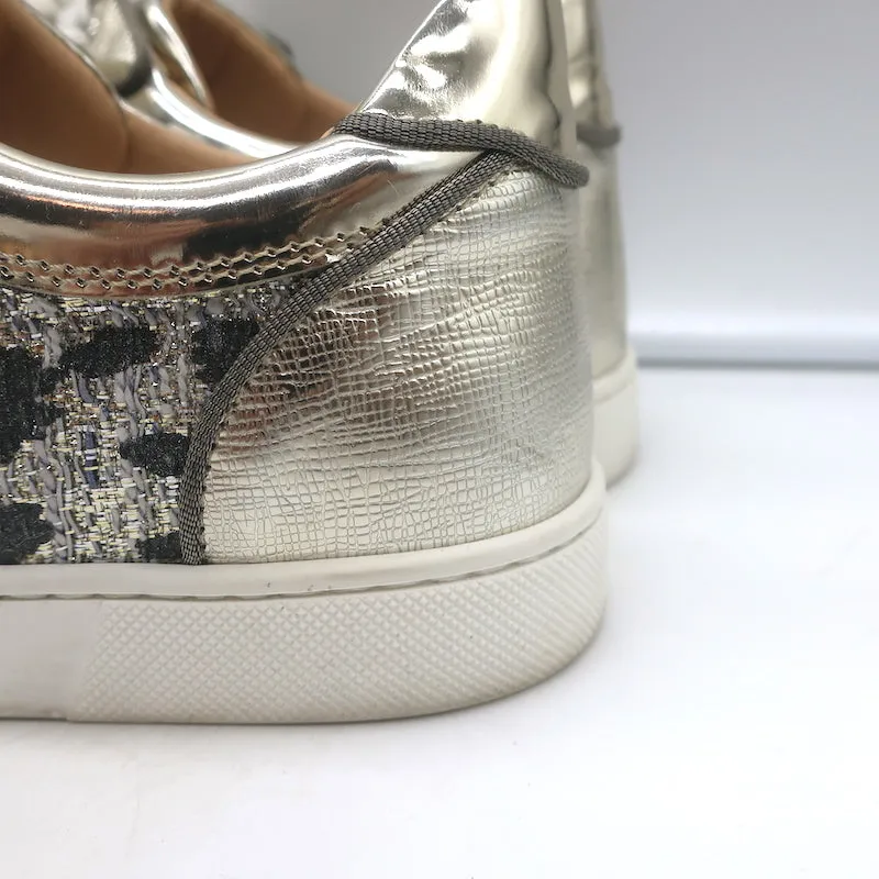 Christian Louboutin Vieira Spike Sneakers Imprimé Léopard Doré Métallisé Taille 37.5
