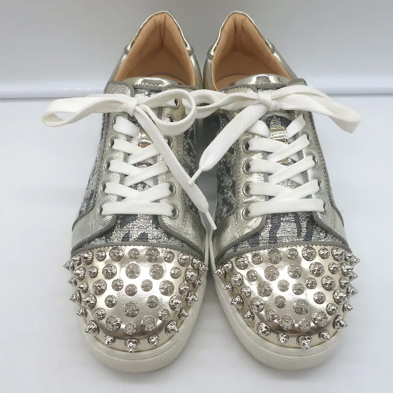 Christian Louboutin Vieira Spike Sneakers Imprimé Léopard Doré Métallisé Taille 37.5
