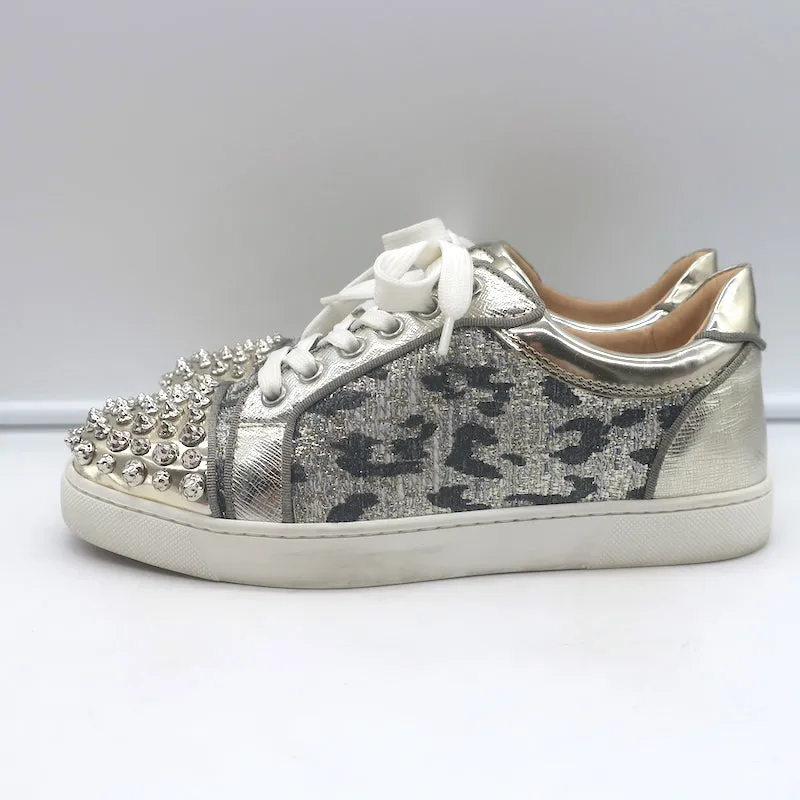 Christian Louboutin Vieira Spike Sneakers Imprimé Léopard Doré Métallisé Taille 37.5