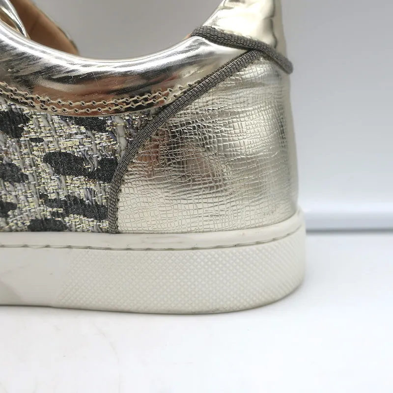 Christian Louboutin Vieira Spike Sneakers Imprimé Léopard Doré Métallisé Taille 37.5