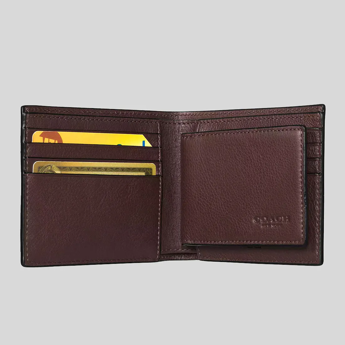 Sacs Coach PORTEFEUILLE 3 EN 1 POUR HOMME COACH EN CUIR VEAU LISSE ACAJOU CR911