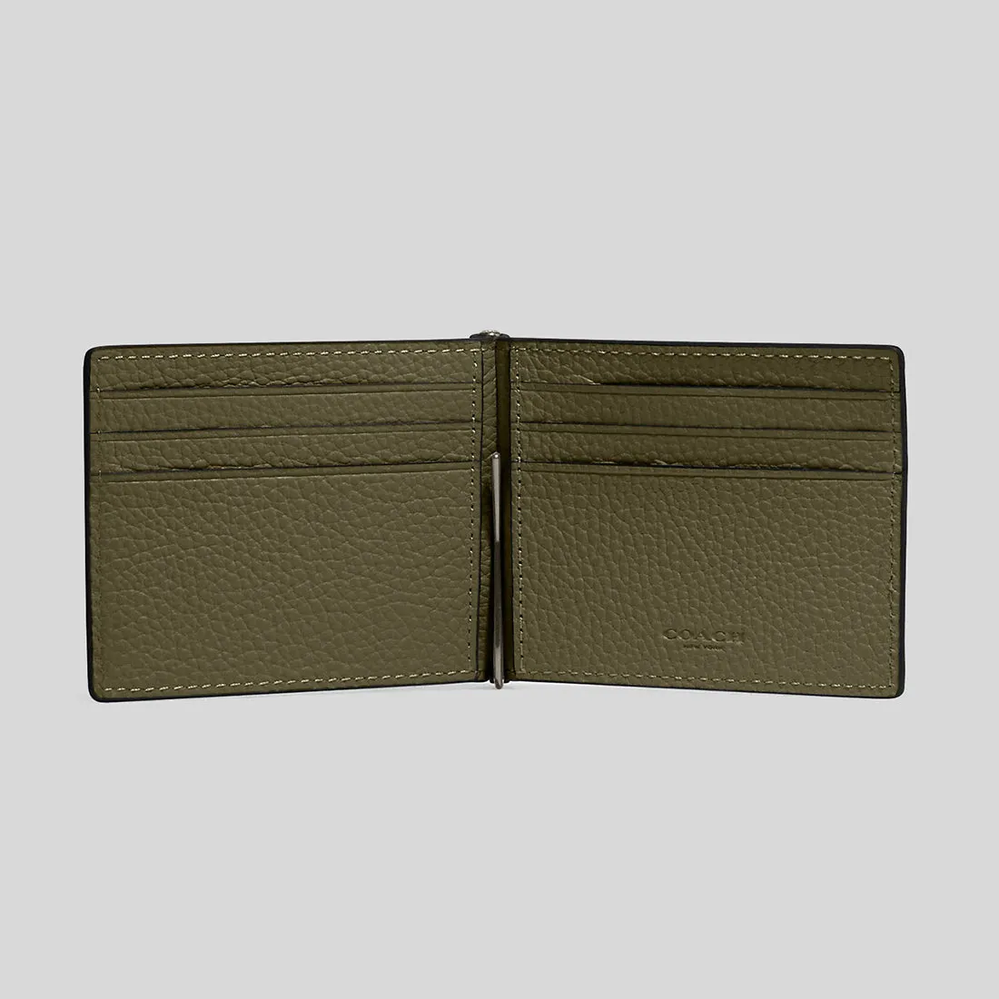 Portefeuille Coach avec pince-billets mince couleur vert olive CH090