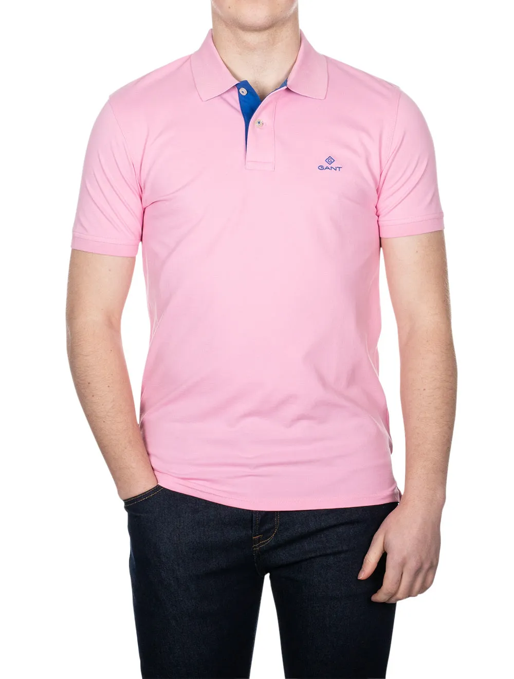 Polo à col contrasté piqué rose vif