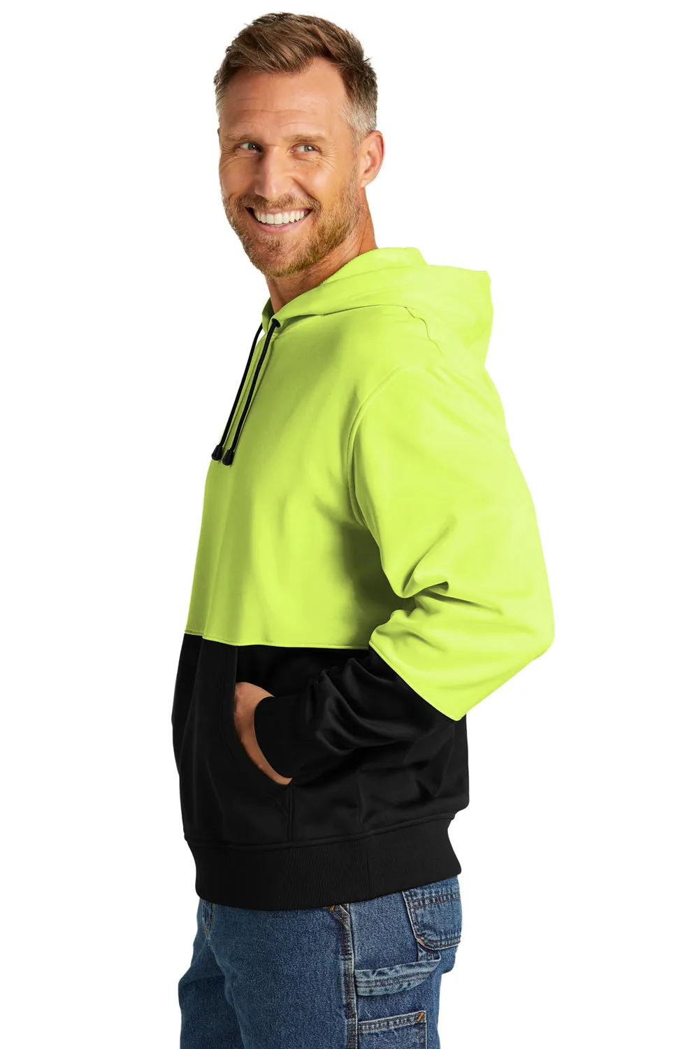 Pull à capuche en polaire pour hommes CornerStone avec poche kangourou - Jaune de sécurité, évacuation de l'humidité et visibilité accrue