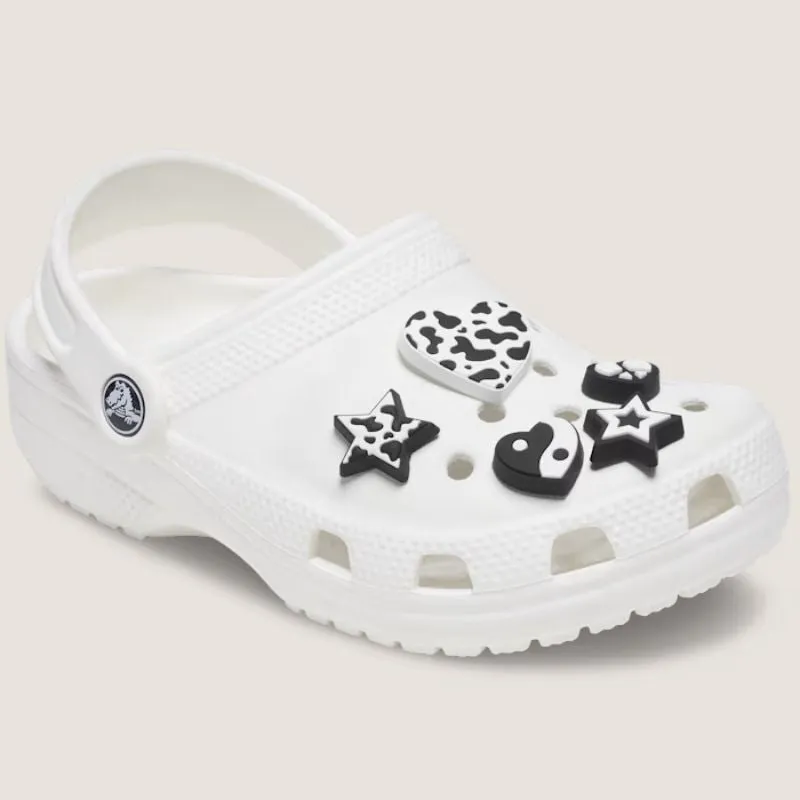 Crocs Mono Noir et Blanc Lot de 5 Chaussures avec Charms Jibbitz