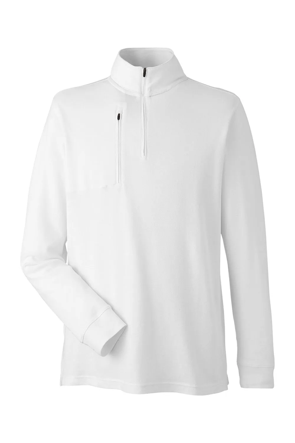 Devon & Jones Hommes Nouveaux Classiques Sweat-Shirt Performance 1/4 Zip à Poche avec Évacuation de l'Humidité - Blanc