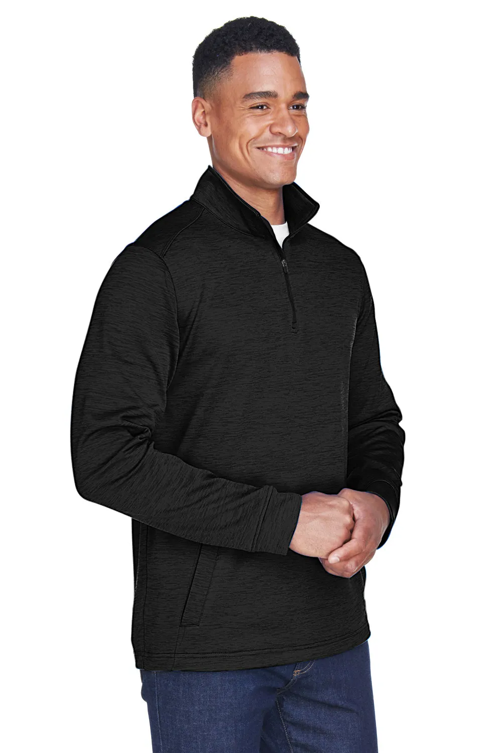 Devon & Jones Hommes Pull à col zippé 1/4 Newbury en polaire avec poche kangourou - Noir chiné