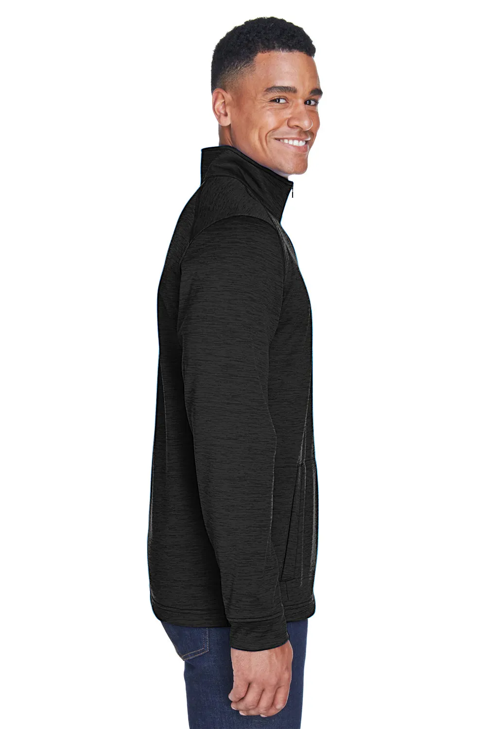 Devon & Jones Hommes Pull à col zippé 1/4 Newbury en polaire avec poche kangourou - Noir chiné
