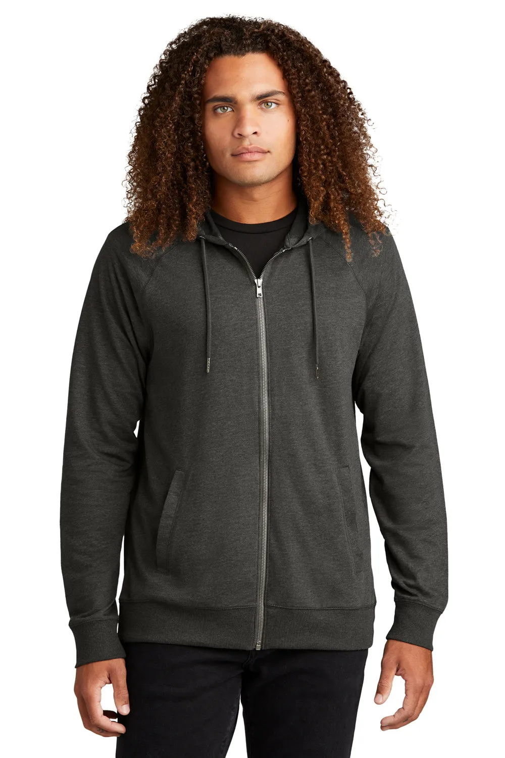 Pull à capuche en French Terry pour homme avec fermeture éclair complète et poches - Gris charbon lavé