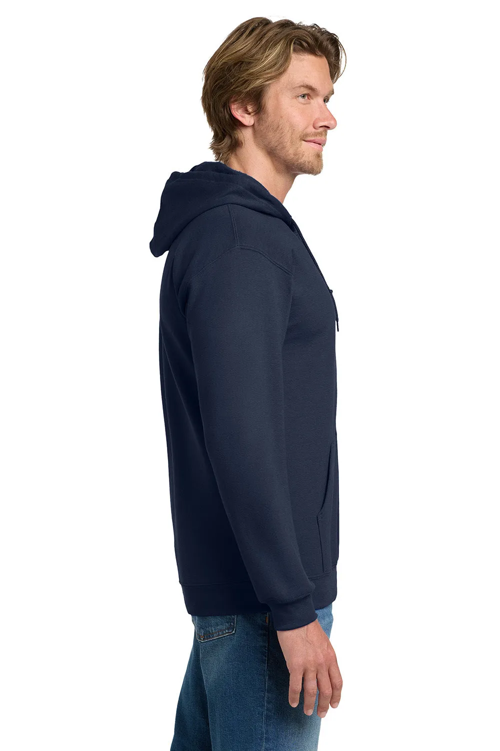 Gildan Sweat à capuche résistant aux pilules avec fermeture éclair complète et poches - Bleu marine
