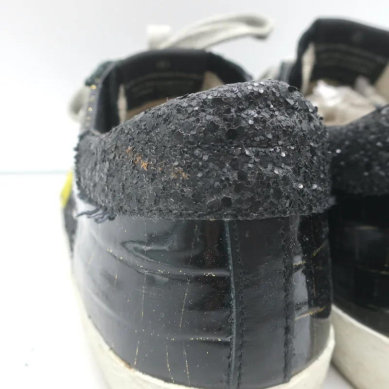 Golden Goose Superstar Chaussures de Sport Pailletées Noir Cuir Vernis Imitation Croco Taille 38