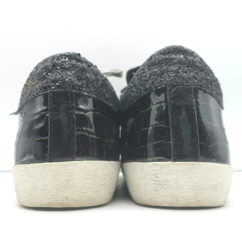 Golden Goose Superstar Chaussures de Sport Pailletées Noir Cuir Vernis Imitation Croco Taille 38