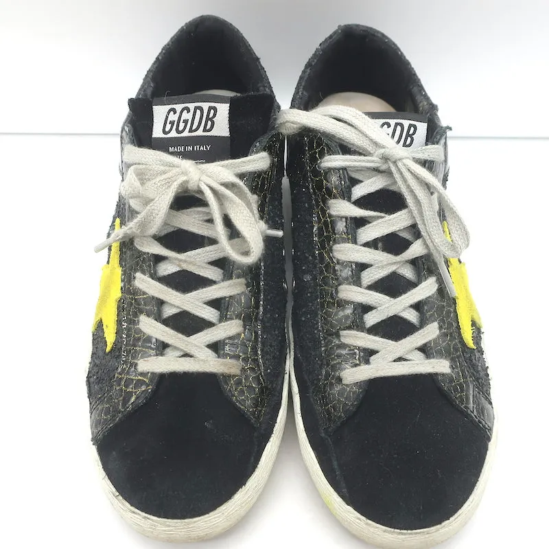 Golden Goose Superstar Chaussures de Sport Pailletées Noir Cuir Vernis Imitation Croco Taille 38