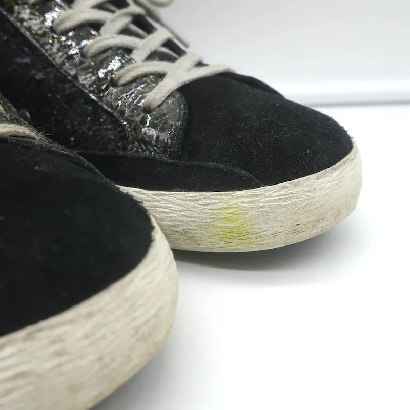 Golden Goose Superstar Chaussures de Sport Pailletées Noir Cuir Vernis Imitation Croco Taille 38
