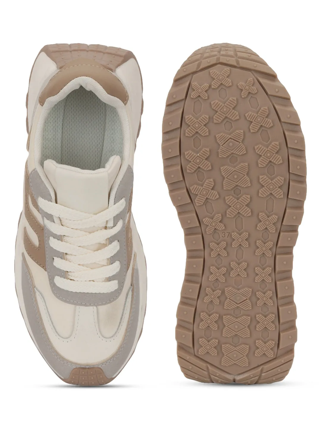 Baskets élégantes à lacets en daim gris beige (TC-RS3592-GRYBEIG)