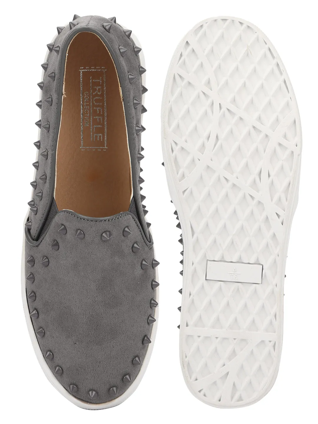 Baskets à enfiler en daim gris cloutées