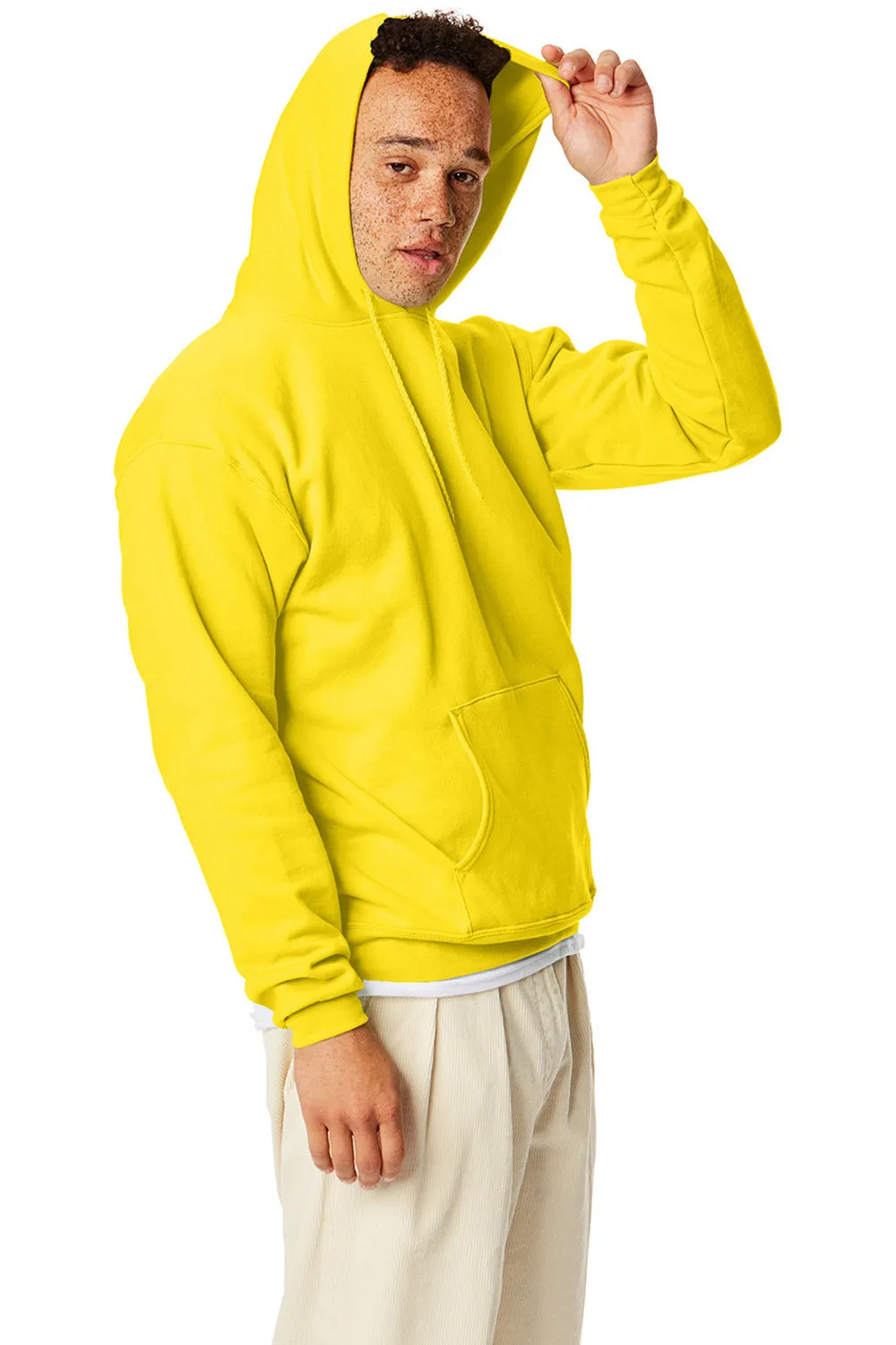 Hanes Sweat à capuche pour hommes EcoSmart Print Pro XP résistant aux boules de peluche avec poche kangourou - Jaune sportif