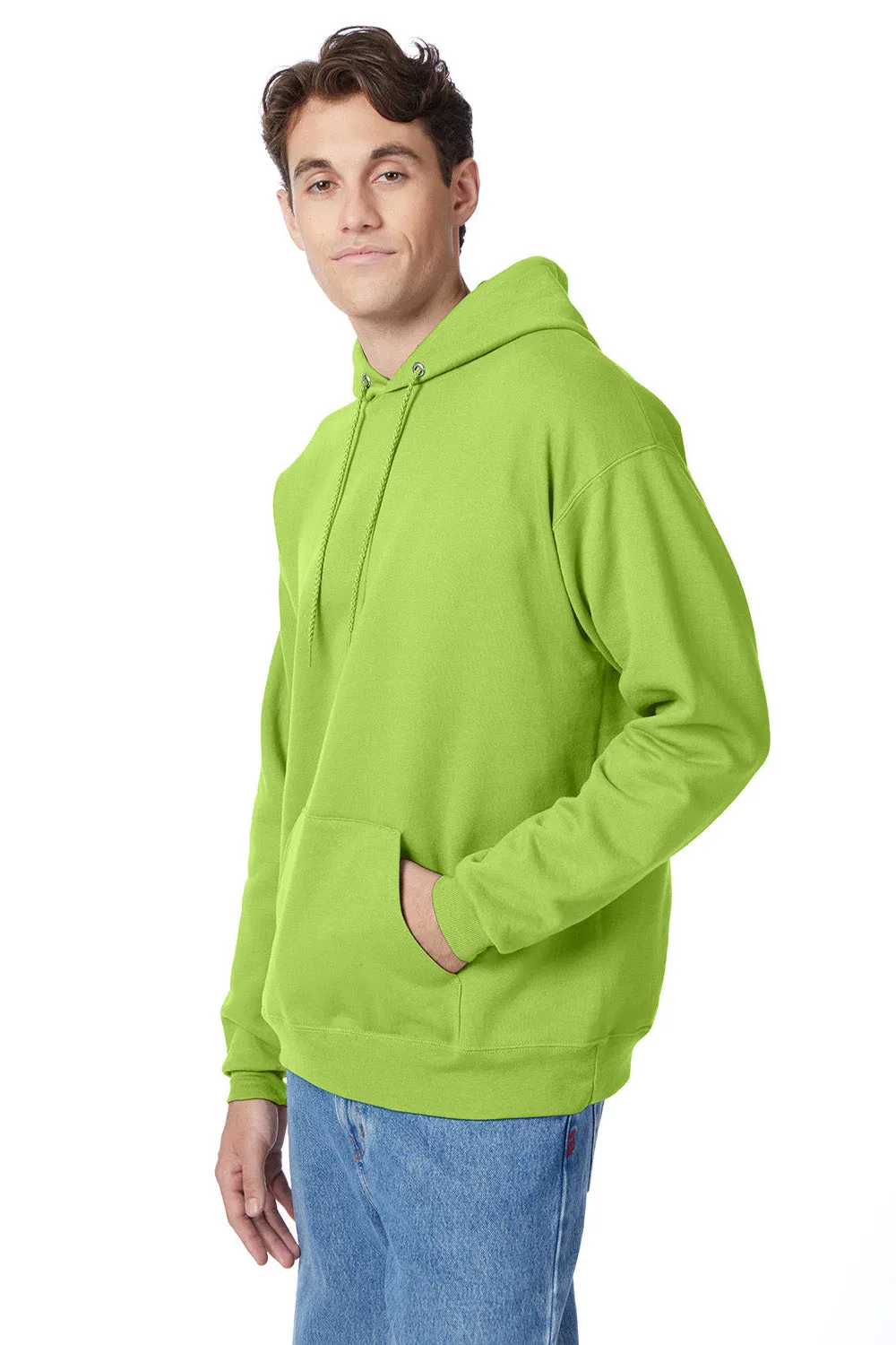 Hanes Sweat à capuche pour hommes EcoSmart Print Pro XP résistant aux boules de peluche avec poche kangourou - Vert lime