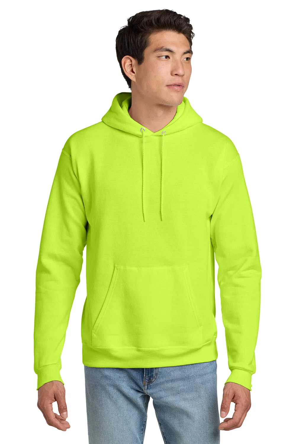 Hanes Sweat à capuche pour hommes EcoSmart Print Pro XP résistant aux boules de peluche avec poche kangourou - Vert sécurité