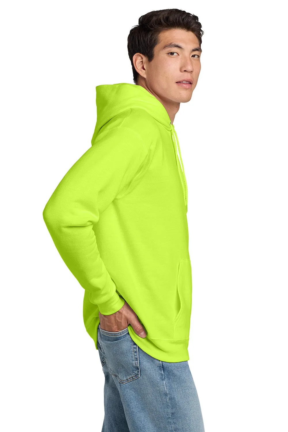 Hanes Sweat à capuche pour hommes EcoSmart Print Pro XP résistant aux boules de peluche avec poche kangourou - Vert sécurité