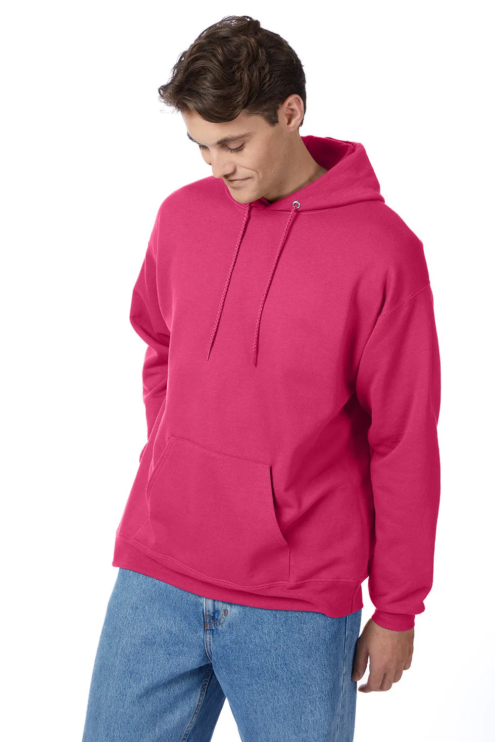 Hanes Sweat à capuche pour hommes EcoSmart Print Pro XP résistant aux boulochages avec poche kangourou - Rose vif
