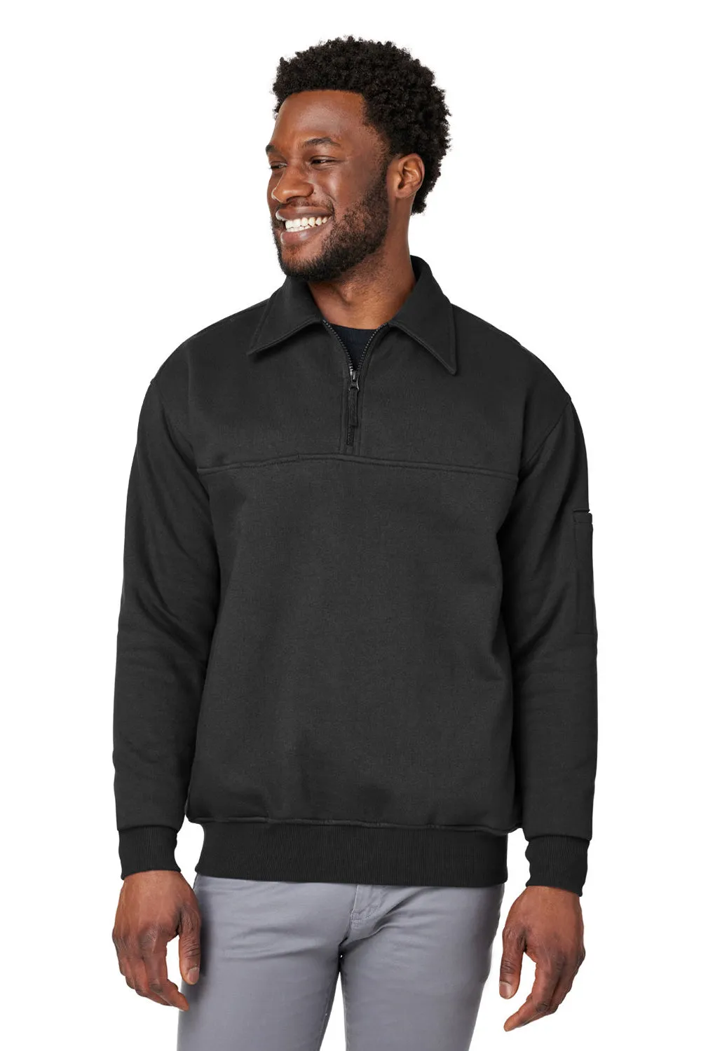 Pull à capuche 1/4 zip résistant à l'eau Harriton pour hommes avec poche - Noir