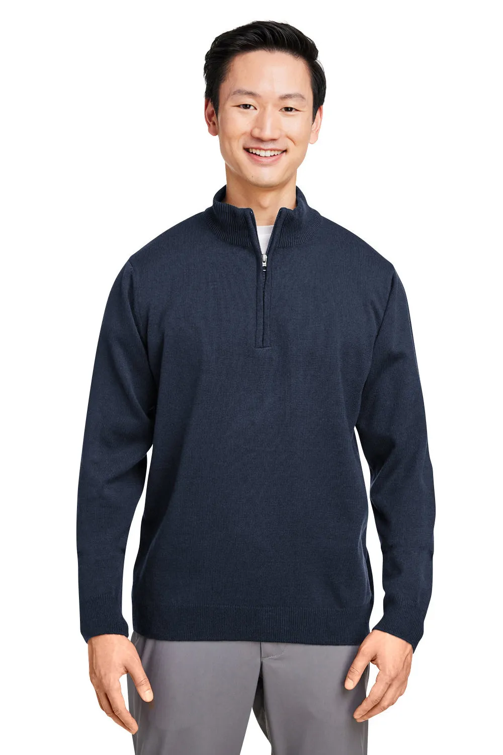 Pull sweat-shirt résistant aux pilules 1/4 zip Harriton pour hommes - Bleu marine foncé