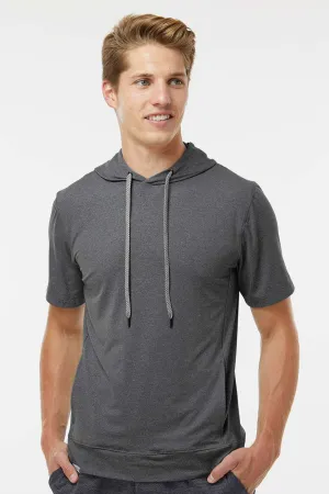 Holloway Mens Eco Revive Ventura Moisture Wicking Short Sleeve Hooded Sweatshirt Hoodie w/ Pockets - Heather Carbon Grey