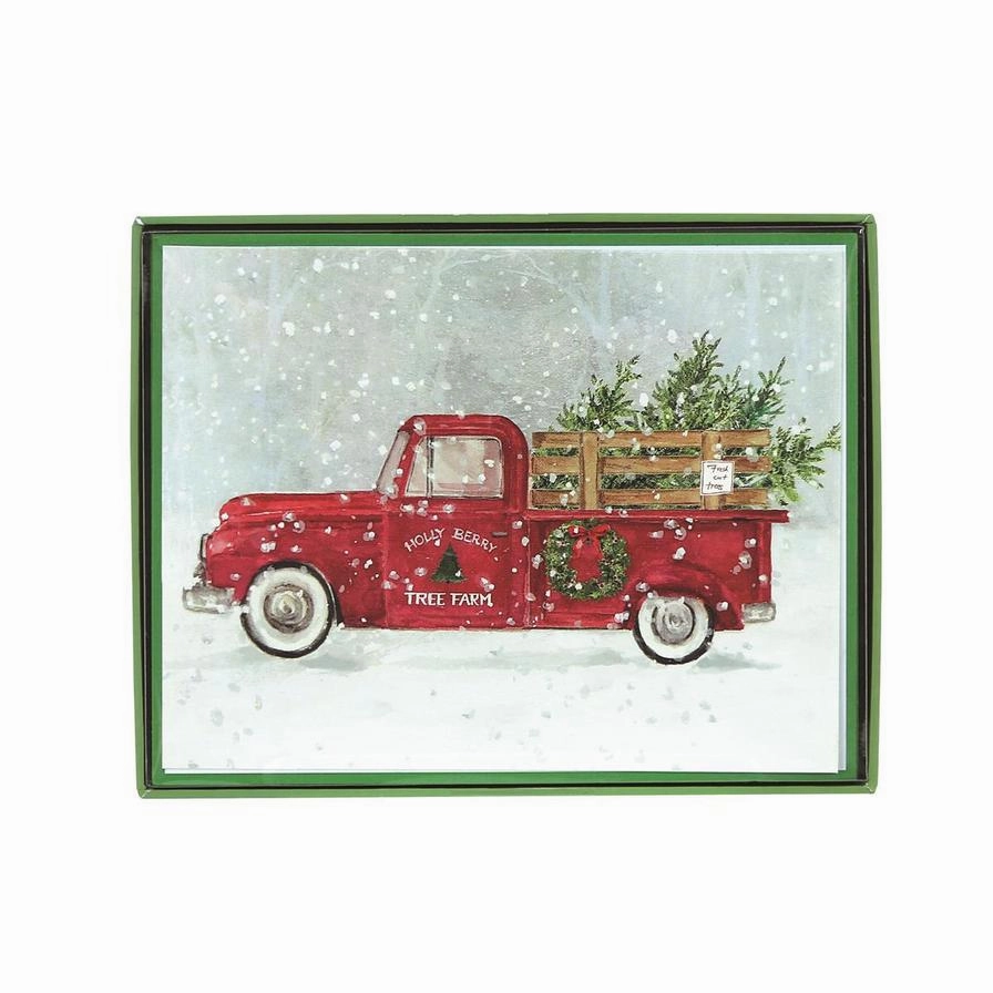 Holly Berry Tree Farm Red Truck Boxed Christmas Cards