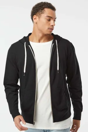 Independent Trading Company Mens French Terry Full Zip Hooded Sweatshirt Hoodie w/ Pockets - Black