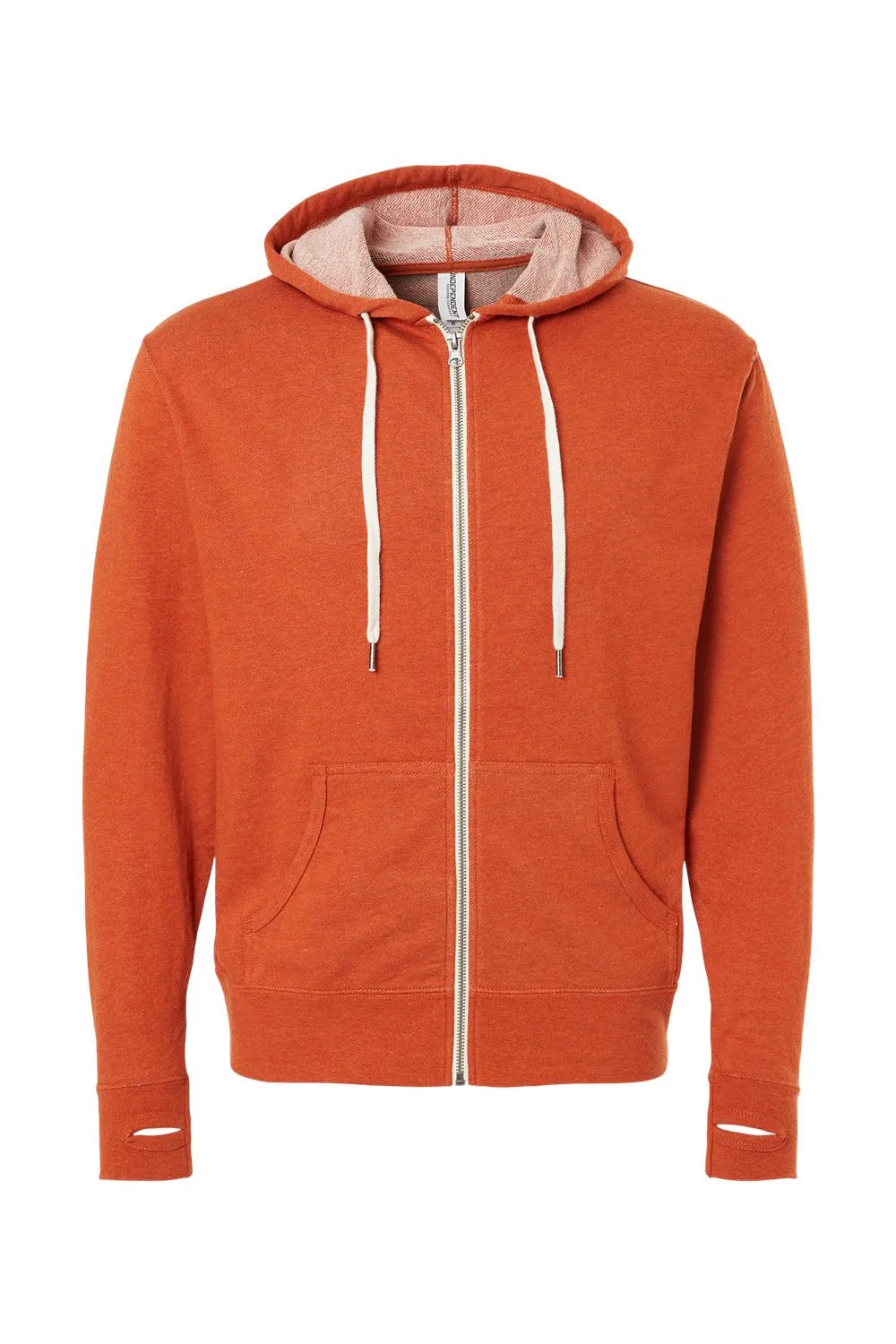 Veste à capuche indépendante pour hommes en French Terry avec fermeture éclair complète et poches - Orange brûlé chiné