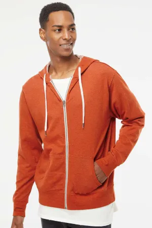 Independent Trading Company Mens French Terry Full Zip Hooded Sweatshirt Hoodie w/ Pockets - Heather Burnt Orange