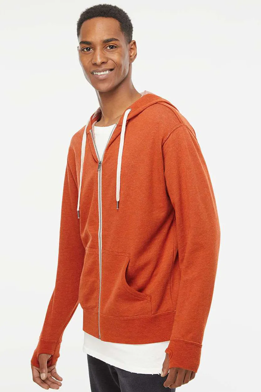 Veste à capuche indépendante pour hommes en French Terry avec fermeture éclair complète et poches - Orange brûlé chiné