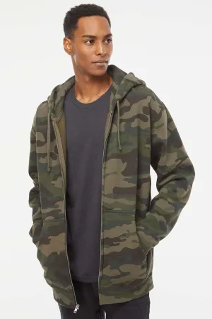 Independent Trading Company Mens Full Zip Hooded Sweatshirt Hoodie w/ Pockets - Forest Green Camo