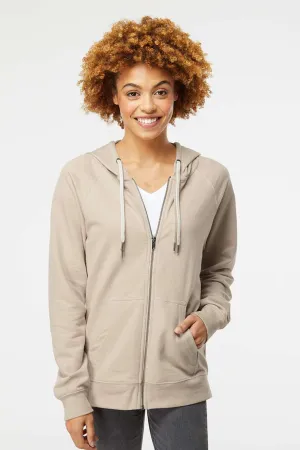 Independent Trading Company Mens Icon Loopback Terry Full Zip Hooded Sweatshirt Hoodie w/ Pockets - Sand