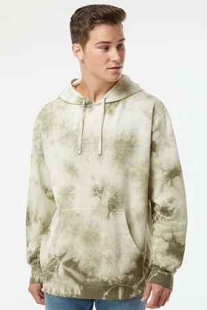 Independent Trading Company Mens Tie-Dye Hooded Sweatshirt Hoodie w/ Pouch Pocket - Olive Green