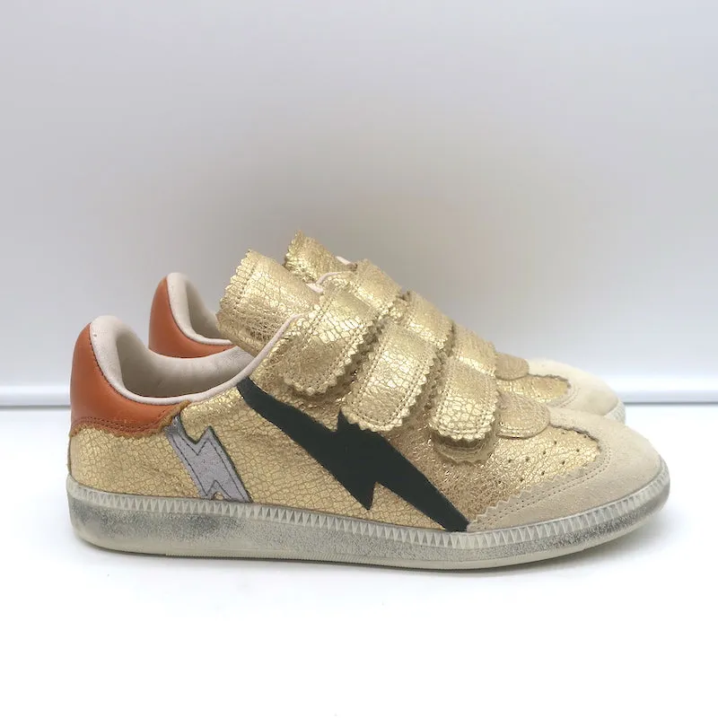 Isabel Marant Beth Sneakers Éclair Doré Cuir Métallisé Craquelé Taille 37