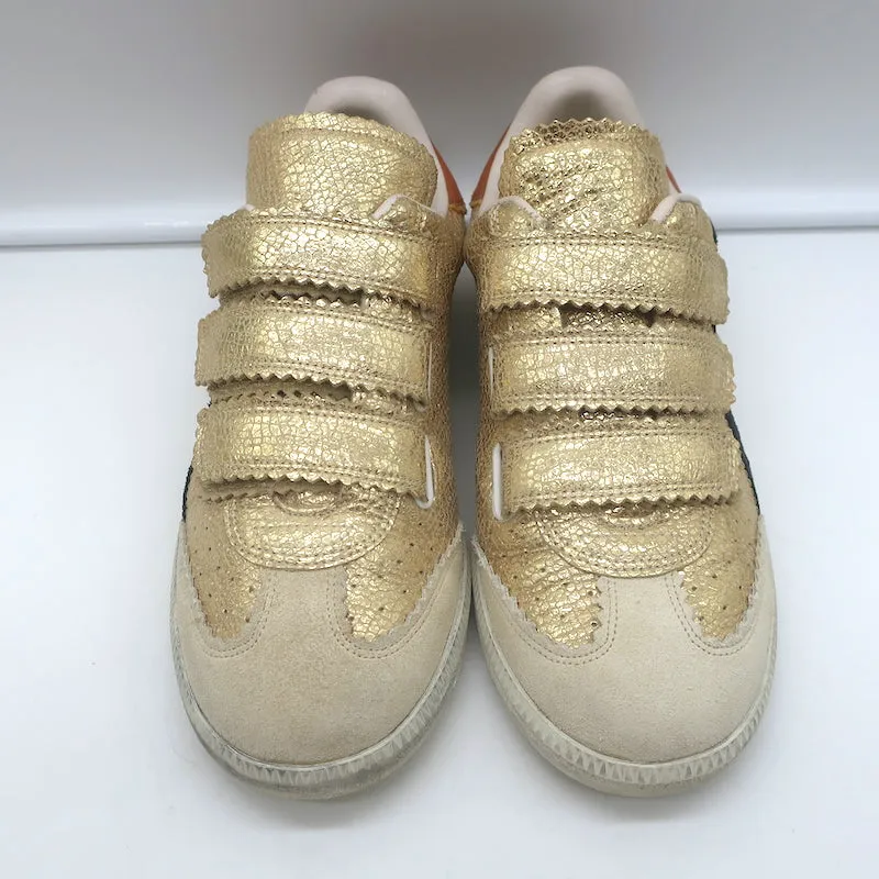 Isabel Marant Beth Sneakers Éclair Doré Cuir Métallisé Craquelé Taille 37
