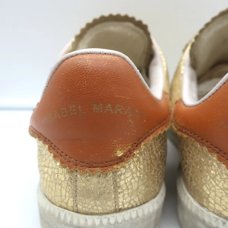 Isabel Marant Beth Sneakers Éclair Doré Cuir Métallisé Craquelé Taille 37