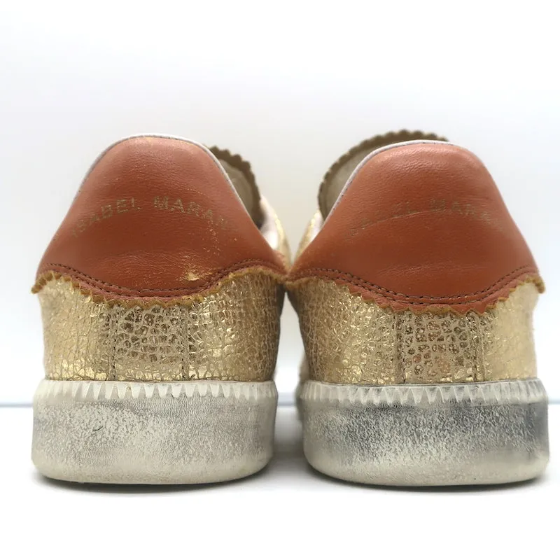 Isabel Marant Beth Sneakers Éclair Doré Cuir Métallisé Craquelé Taille 37