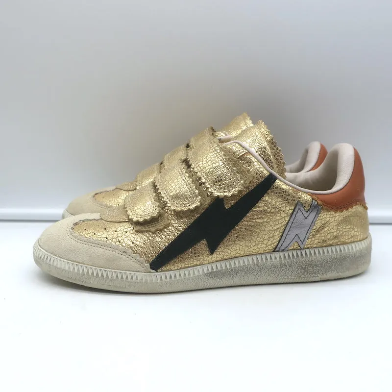 Isabel Marant Beth Sneakers Éclair Doré Cuir Métallisé Craquelé Taille 37