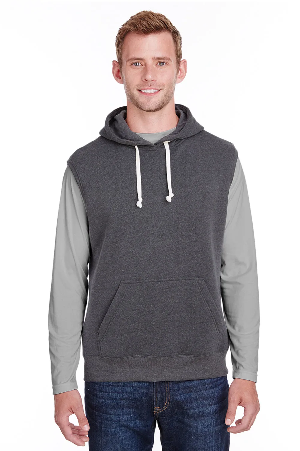 J America Sweat à capuche sans manches pour hommes avec poche kangourou - Noir Triblend