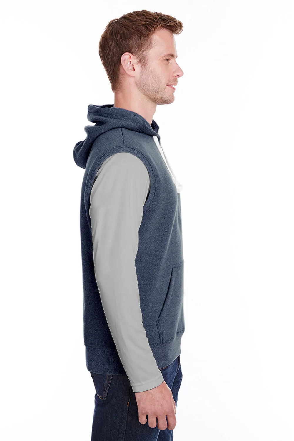 J America Sweat à capuche sans manches pour hommes en polaire avec poche kangourou - Bleu marine vrai